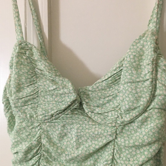 Astr The Label Heiress Ruched Mini Dress Mint Orange Ditsy Smocked Tie Straps S - Picture 4 of 14